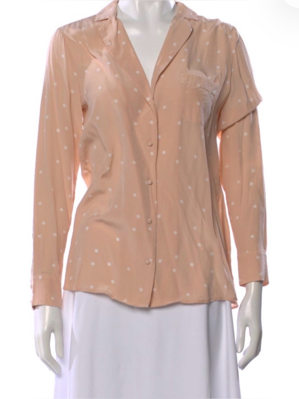 Sezane Peach Polka Dot Button-Down Blouse